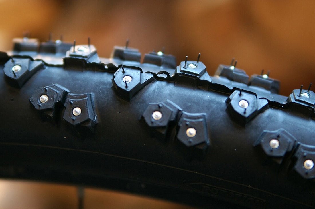 tungsten studded bicycle tyres to improve control and traction