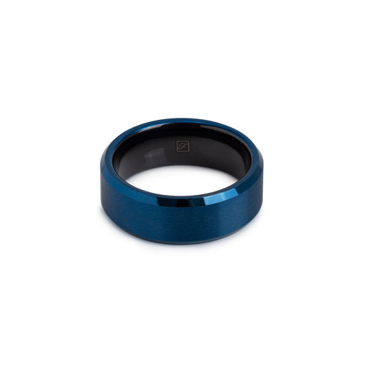 The Brushed Blue Tungsten 8B (8mm Bevelled Ring)