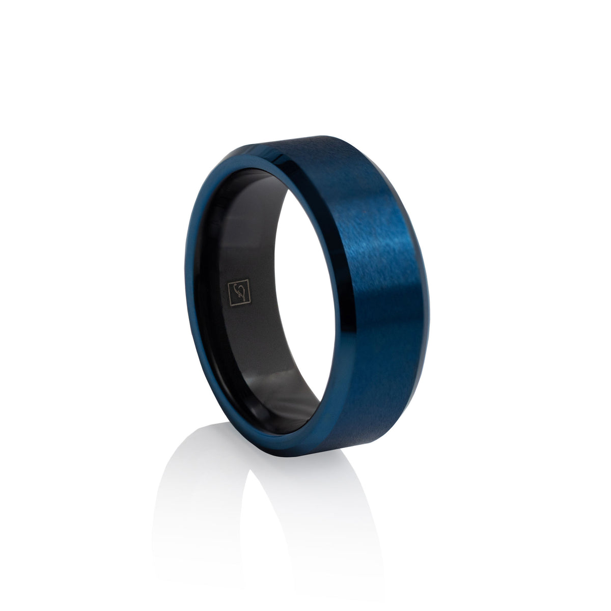 The Brushed Blue Tungsten 8B (8mm Bevelled Ring), alternate view